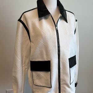 NWOT White jacket and black vegan leather accents. Kate & Mallory. Size large.